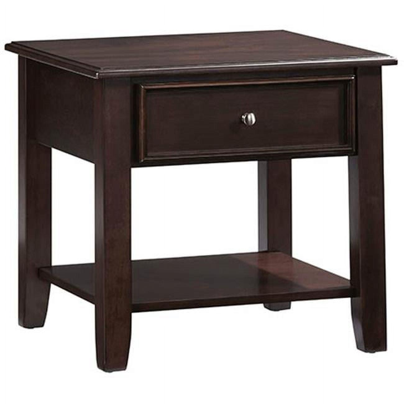 Espresso Brown Wood Rectangular End Table with Storage