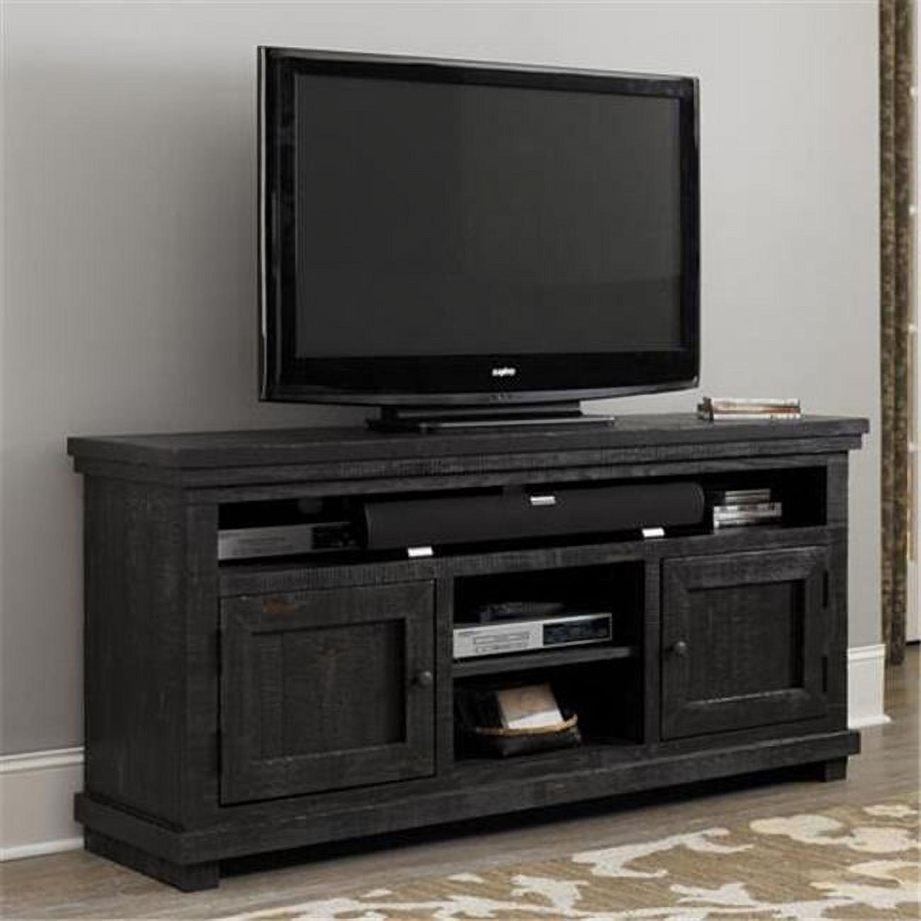 Rustic Black Salvaged Wood 74" Entertainment Console with Cabinet