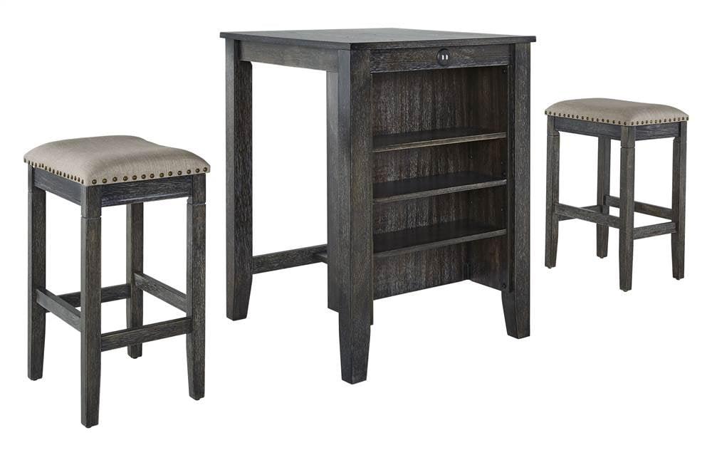 Weathered Pepper Transitional 3-Piece Counter Dining Set with USB Ports