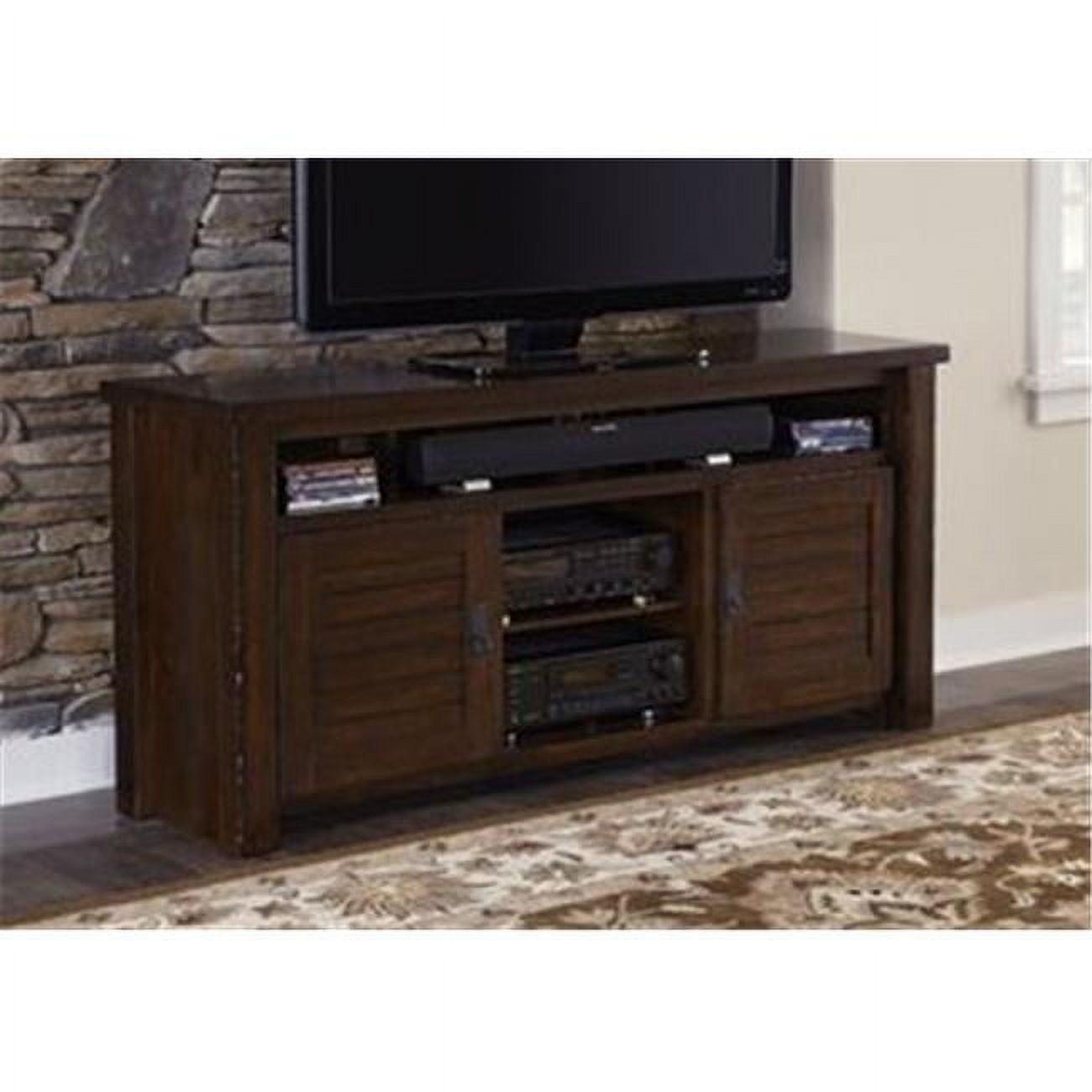 Colonial Mesquite Pine 64" TV Stand with Glass Cabinet Doors
