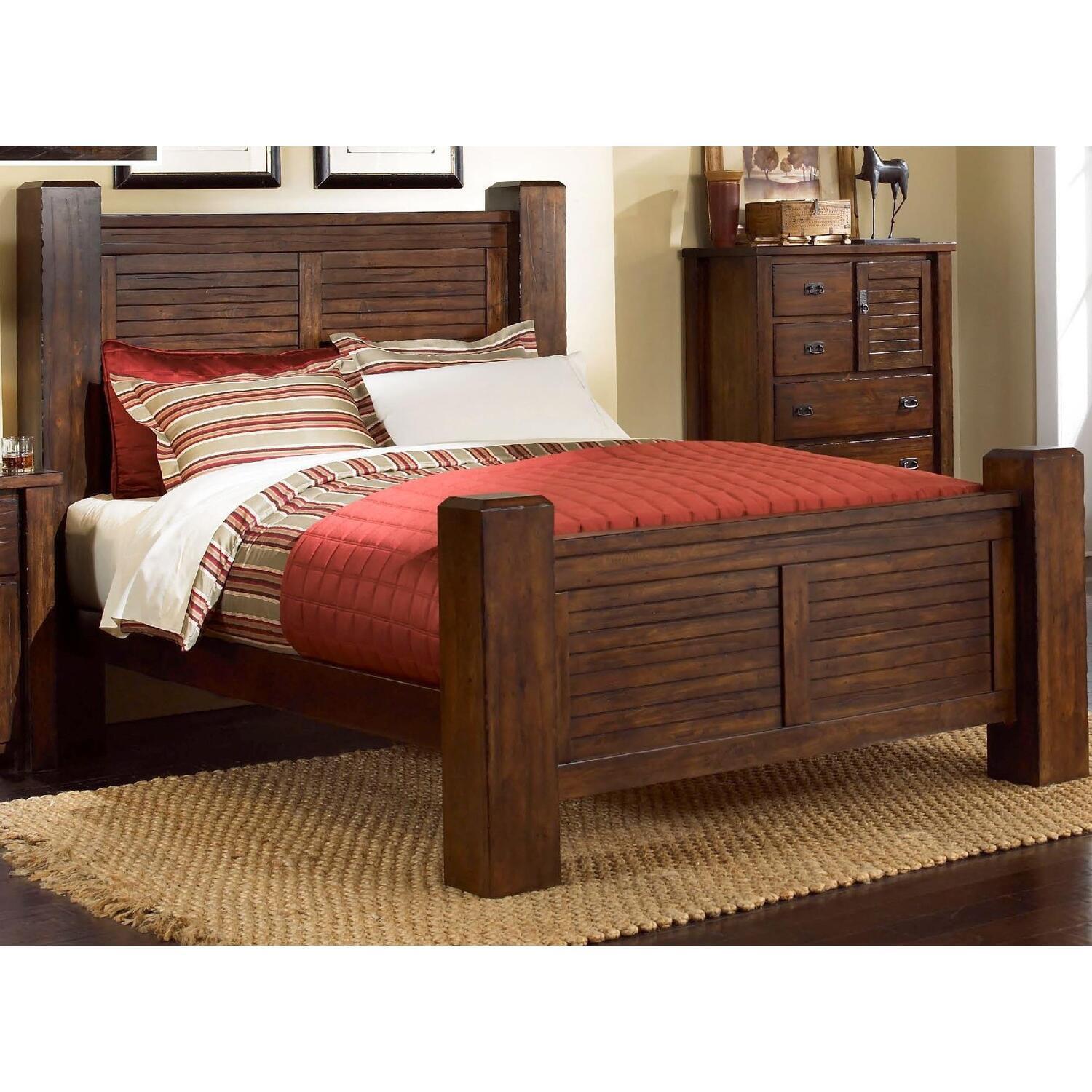 Rustic Pine King Bed with Tufted Headboard