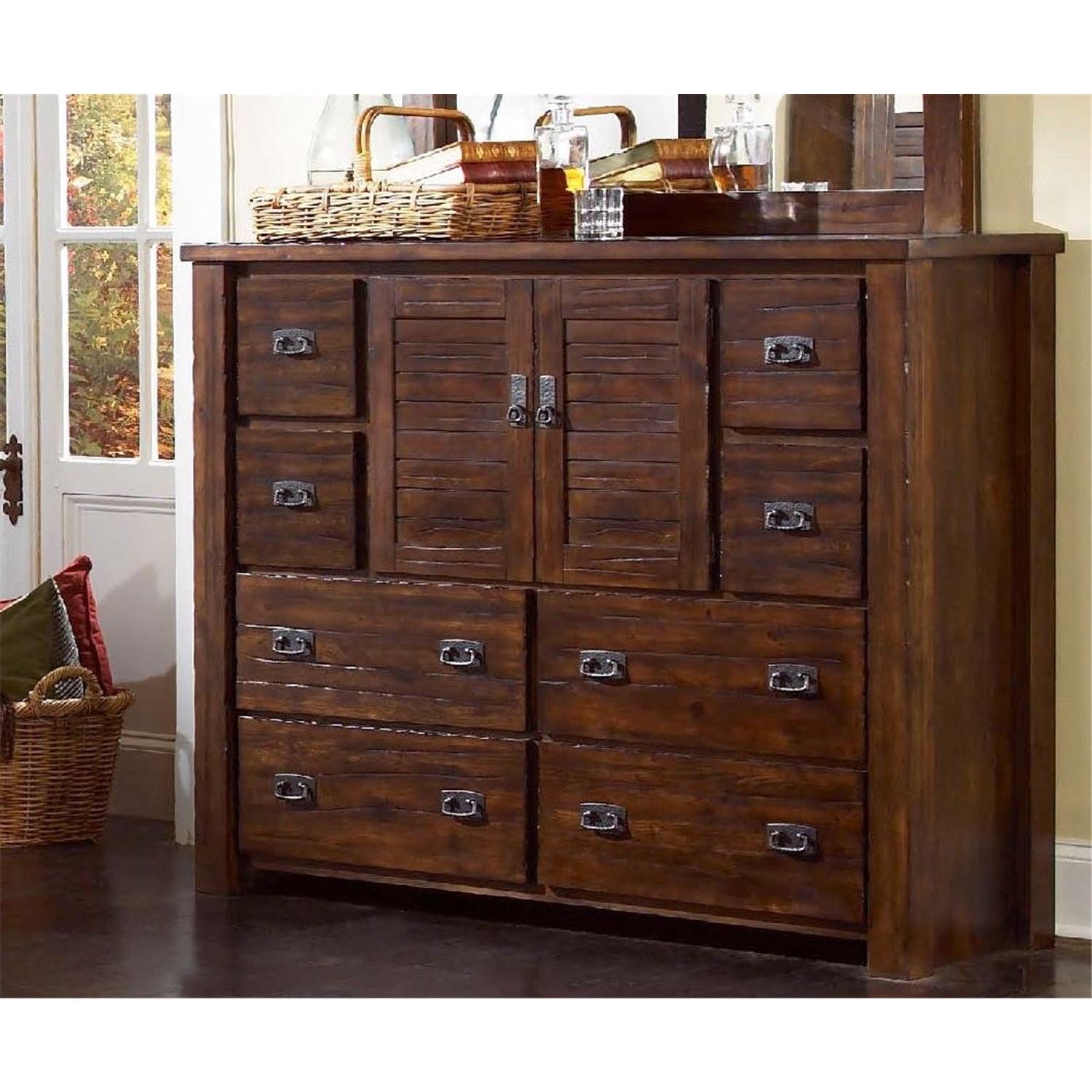 Progressive Furniture Trestlewood Wood Dresser & Mirror Mesquite Pine Brown