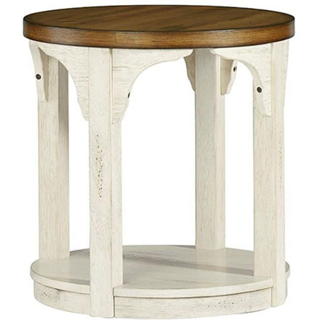 Casual Farmhouse Round End Table in Oak and Antique White, 24"