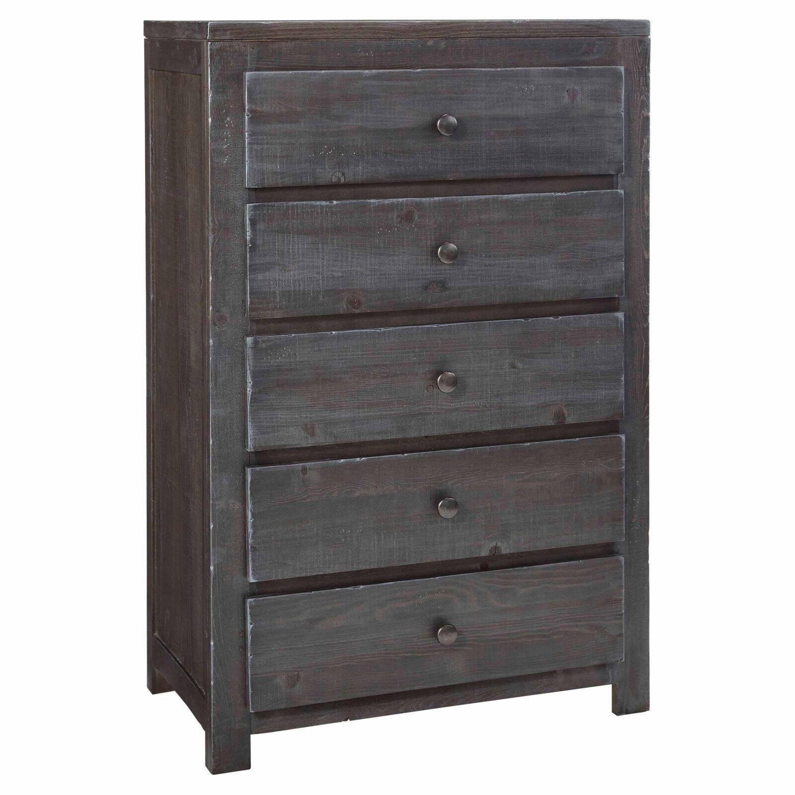 Charcoal Gray Solid Pine 5-Drawer Transitional Chest