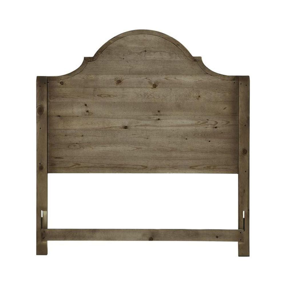 Caramel Tan Queen Wood Panel Headboard with Arched Design