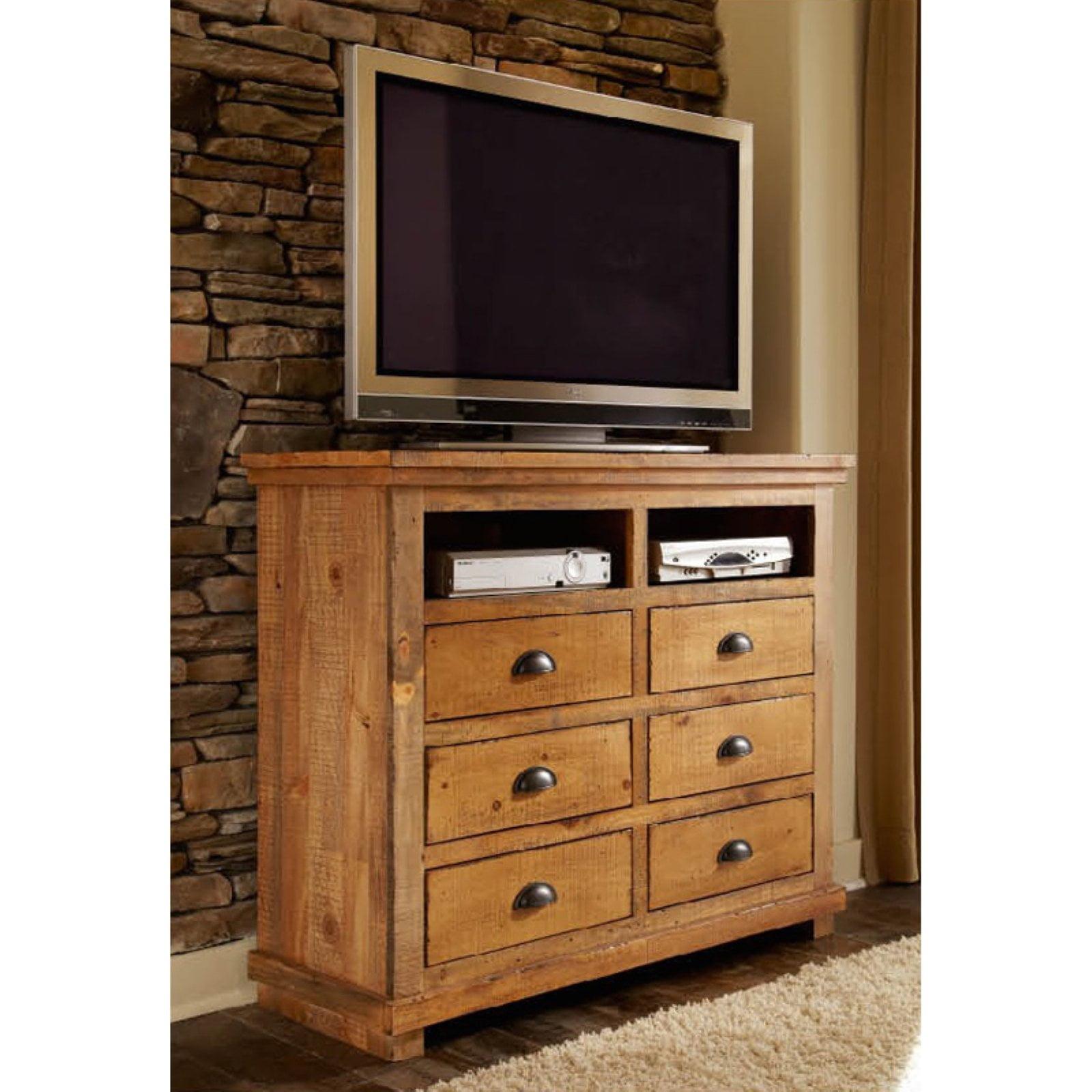 Rustic Distressed Pine Media Chest with Cabinet Storage