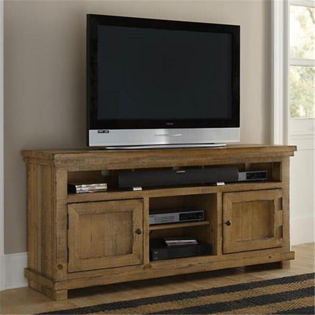 Rustic Brown Pine 64" TV Stand with Cabinets