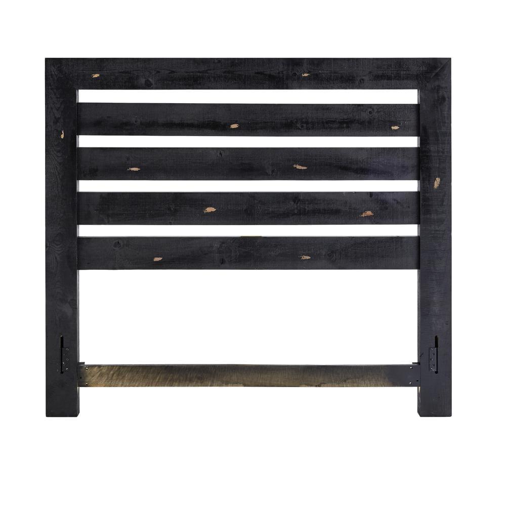 Distressed Black Wood Queen Slat Headboard