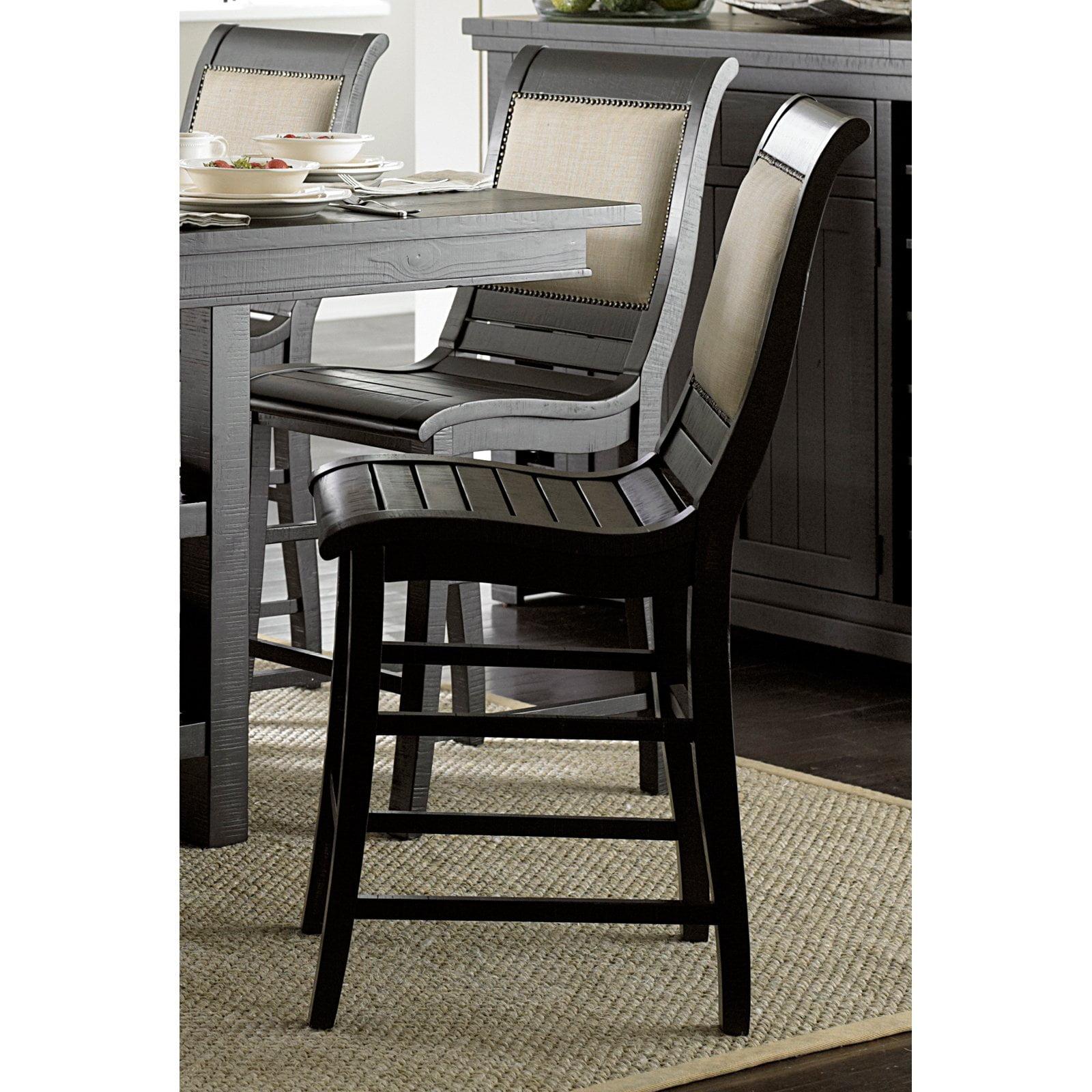 Rustic Elegance Distressed Black Wood Counter Stools, Set of 2