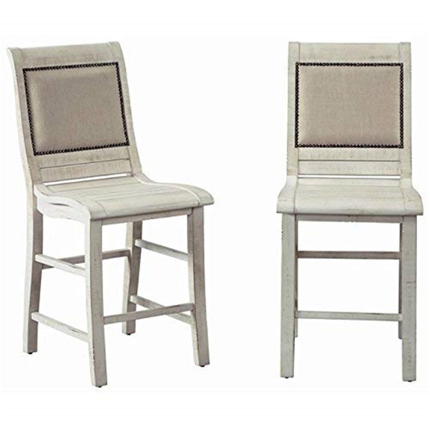 Distressed White Wood and Metal Counter Height Chairs, Set of 2