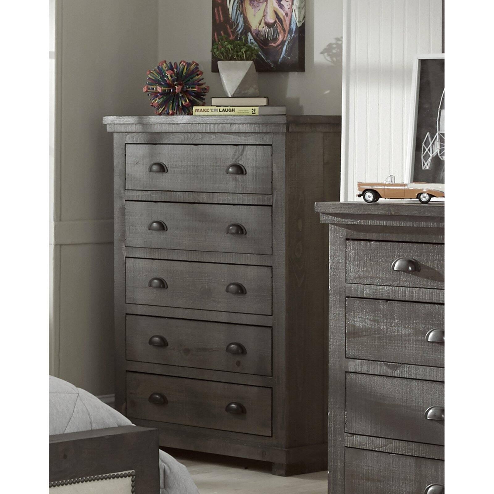 Willow Transitional 5-Drawer Chest in Distressed Dark Gray