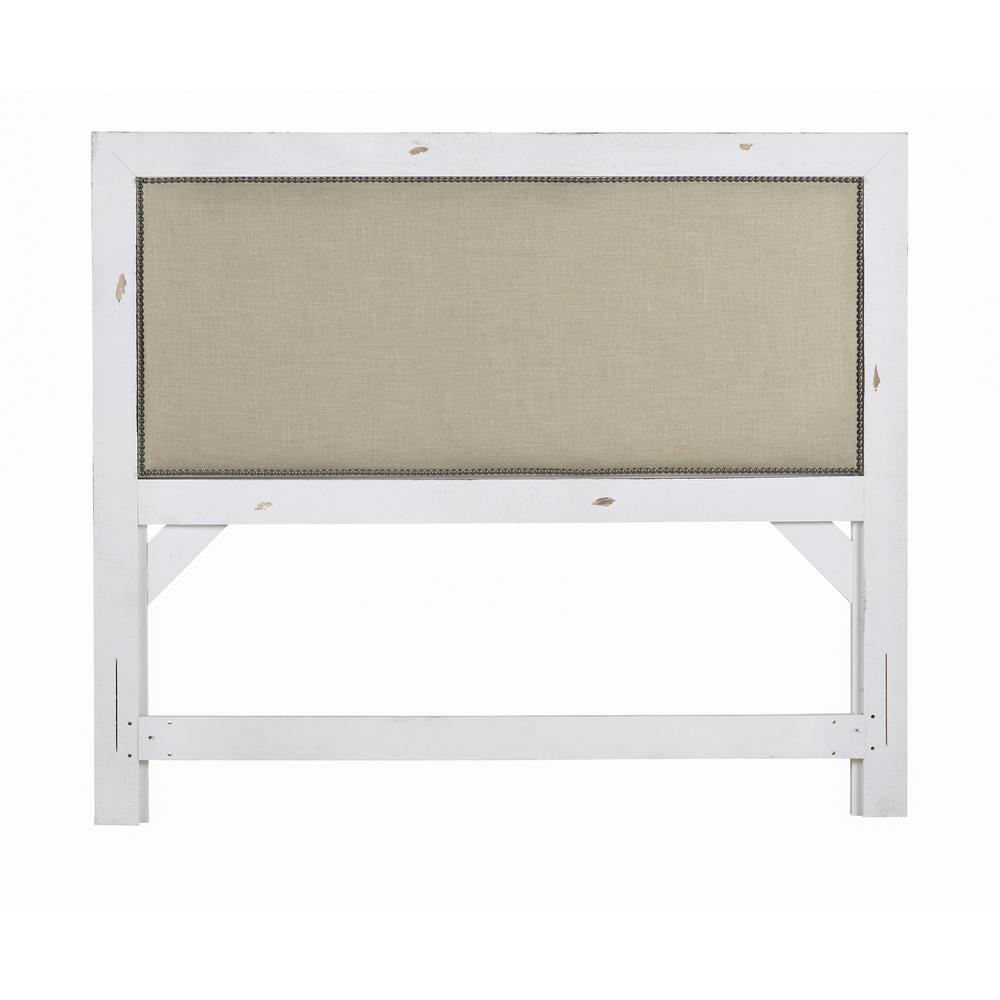 Progressive Furniture Willow Wood Upholstered King Headboard in Distressed White