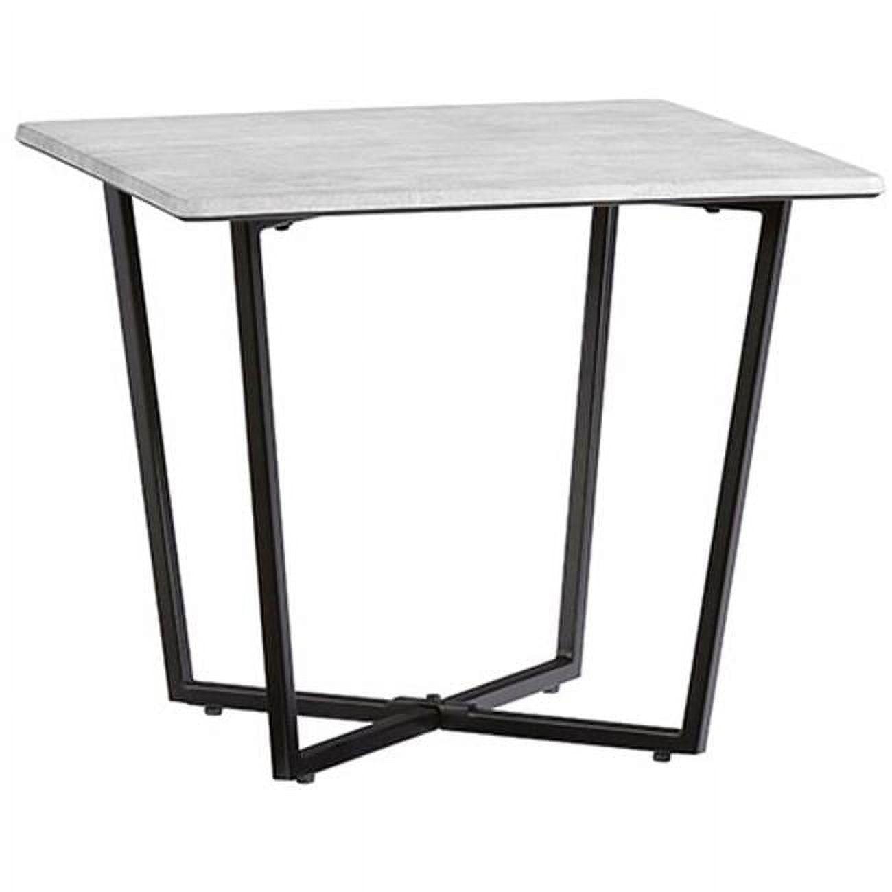 Transitional Gray Square Metal End Table with Concrete-Like Top