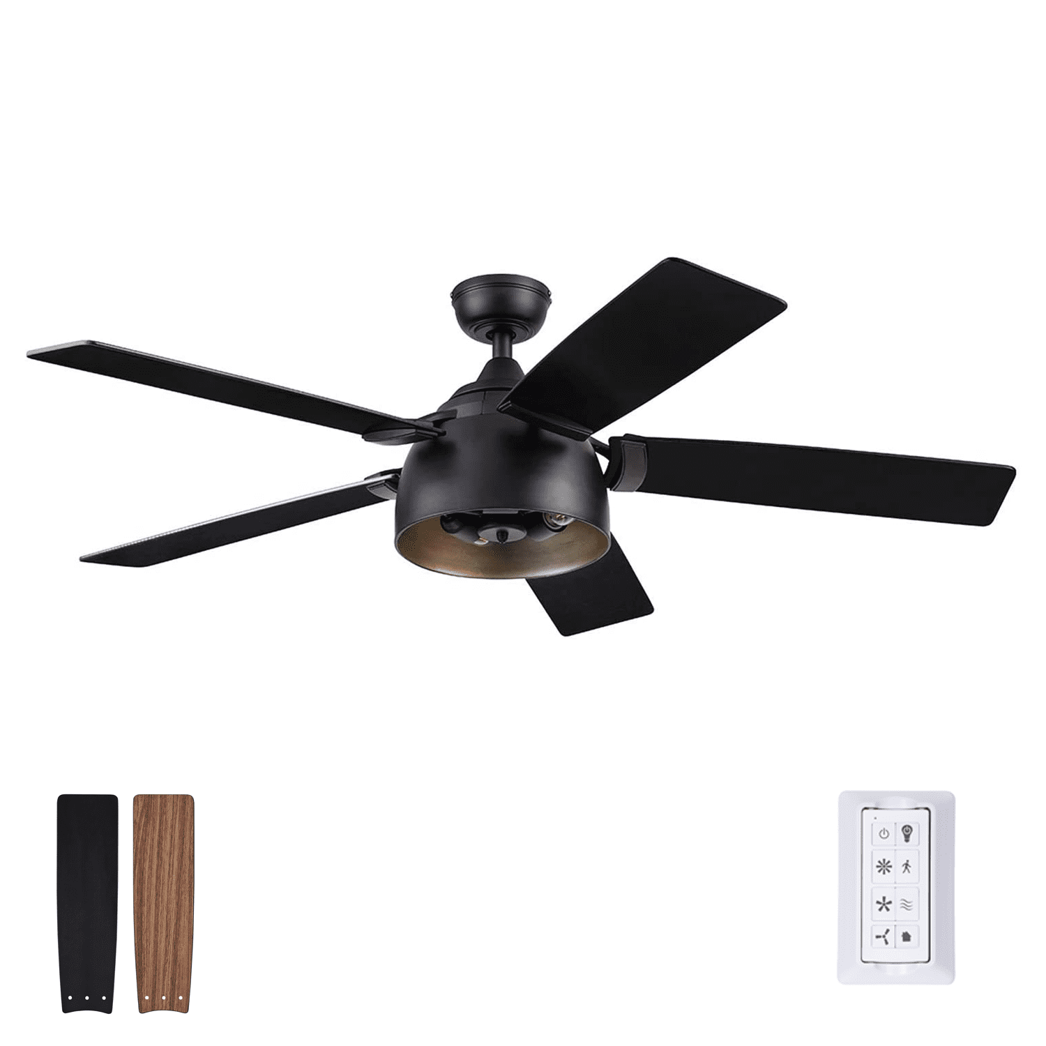 Octavia 52" Matte Black Industrial Ceiling Fan with LED Lights & Remote