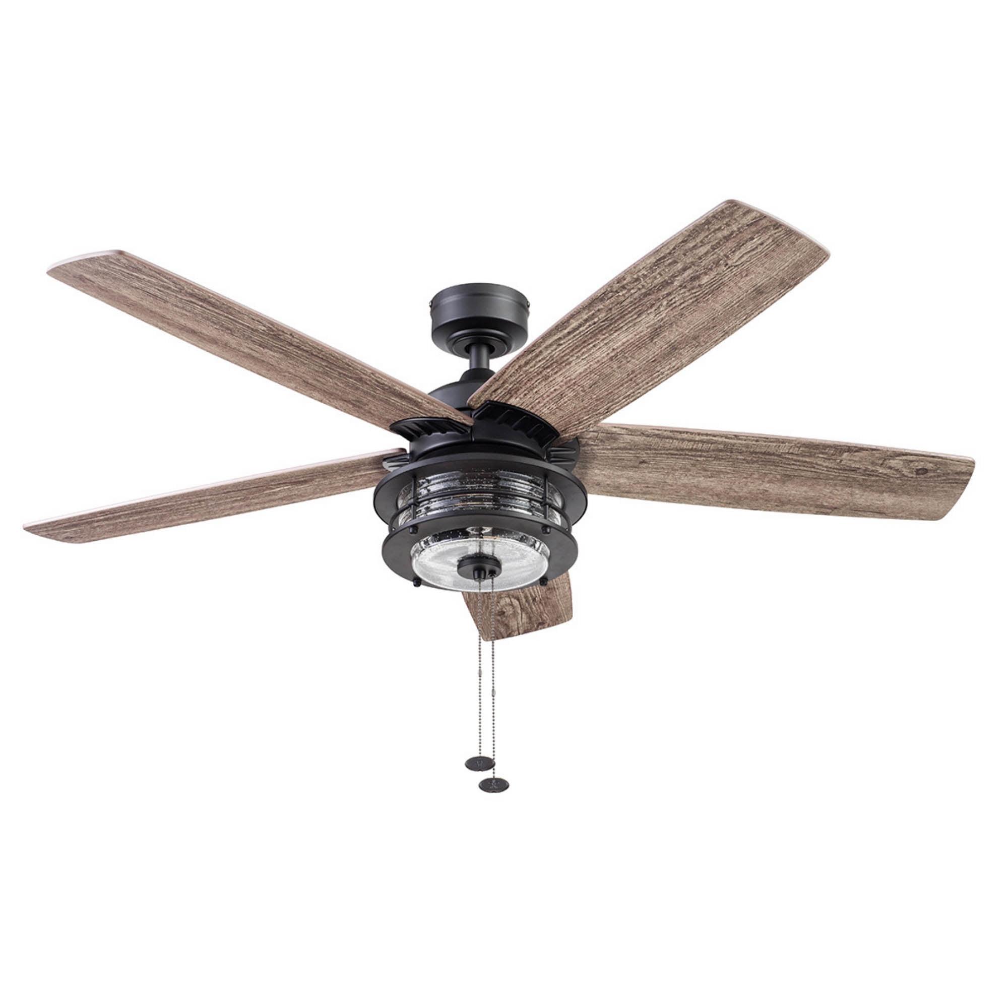 52" Matte Black Farmhouse Ceiling Fan with Reversible Blades and Light