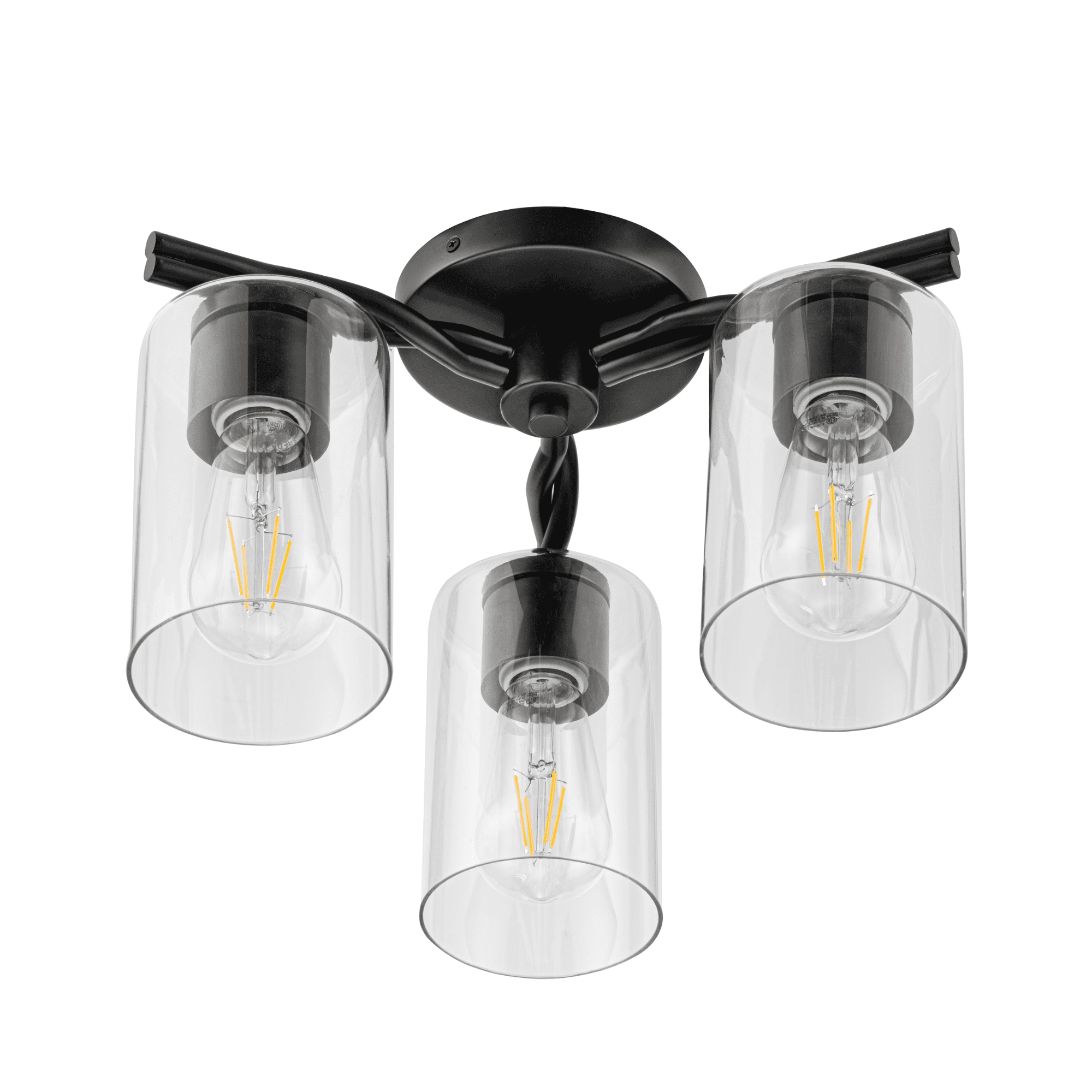 Matte Black 3-Light Semi-Flush Mount with Clear Glass Shades