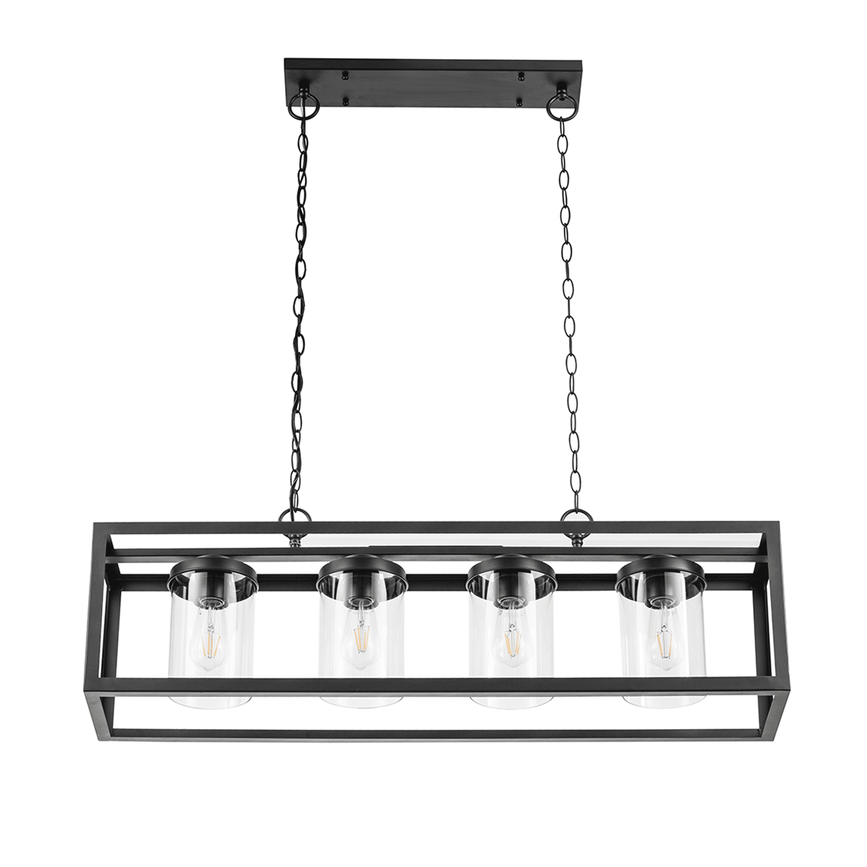 Matte Black Industrial Farmhouse Linear Cage Chandelier