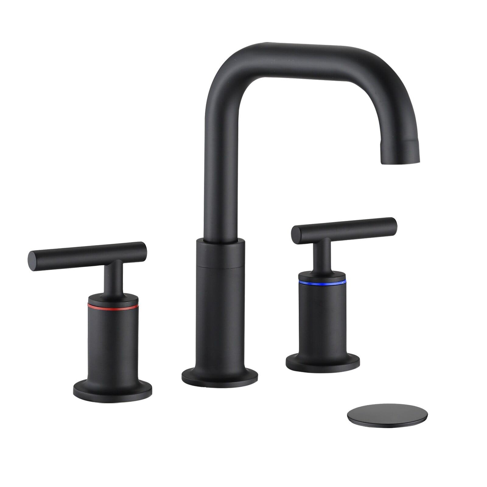 Proox  8 in.Widespread Lavatory 2 Handles Bathroom Faucet with Drain Assembly Matte Black Matte