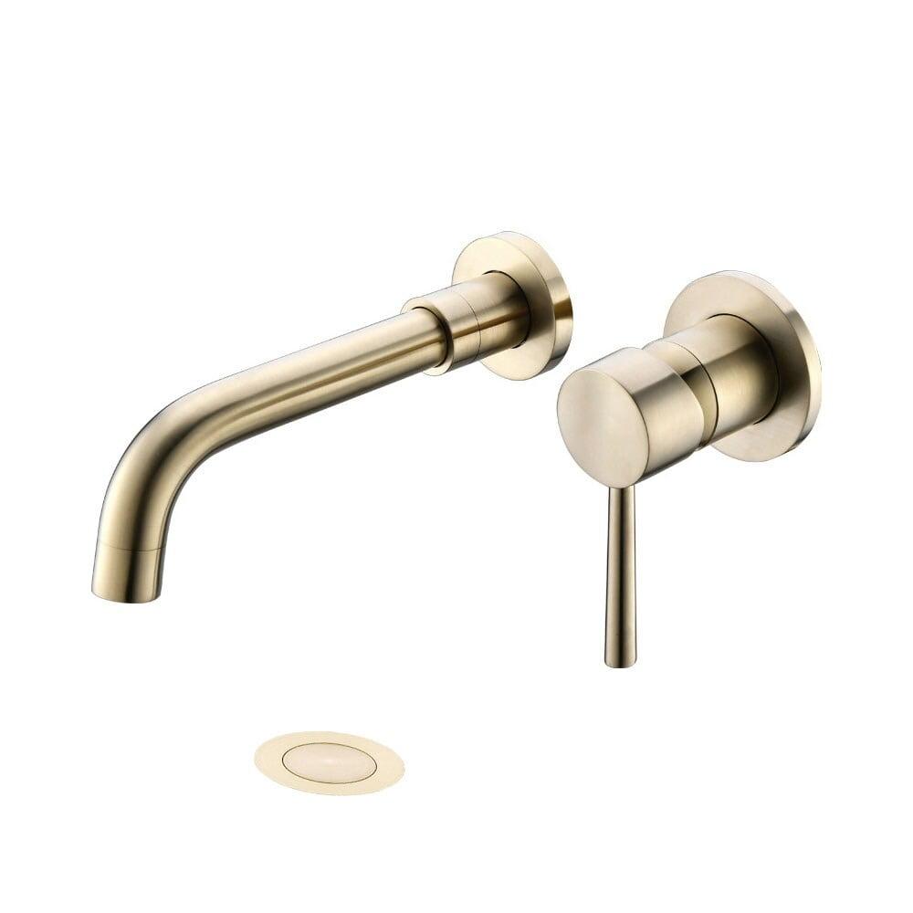 Proox  Single Handle Wall Mounted Bathroom Faucet With Drain Assembly Brushed Gold Brushed