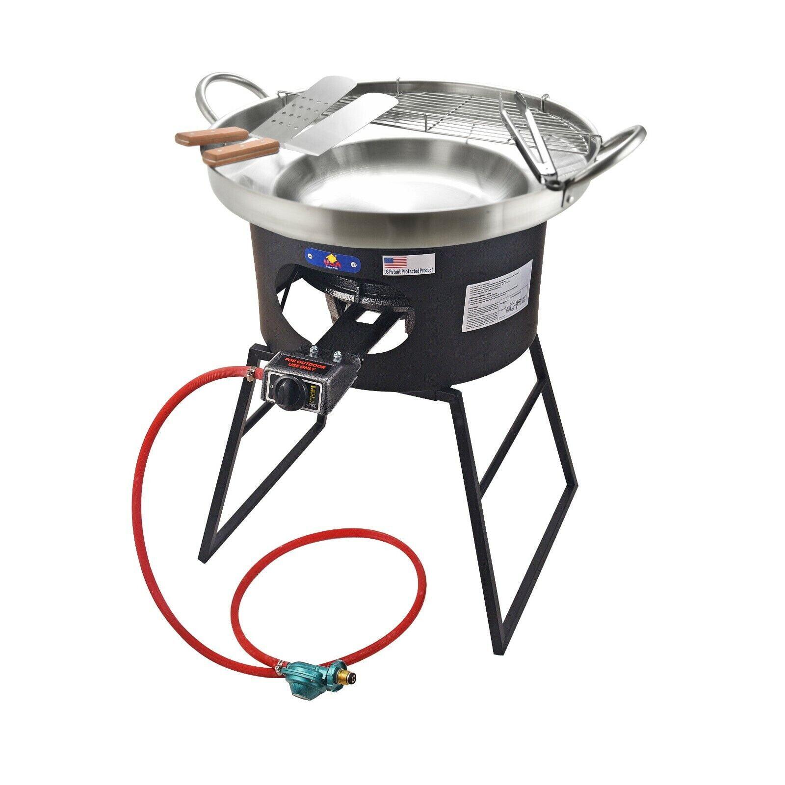 ARC 23" Heavy Duty Stainless Steel Concave Comal Set With Cast Iron Propane Burner 26,000BTU Stove and Burner Stand,Discada Disc Cooker 3 in 1. Great For Backyard Parties & Outdoor Cooking.