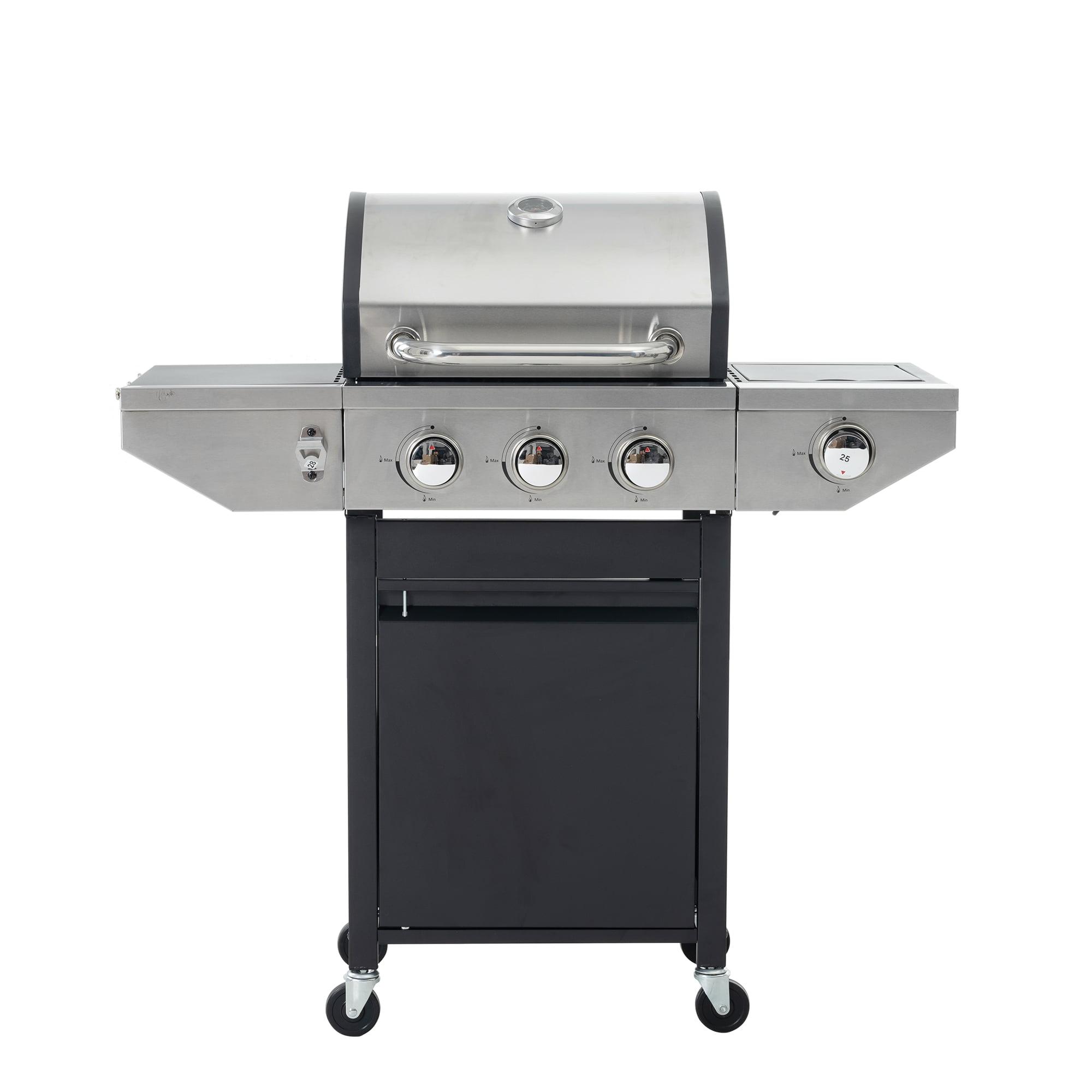 Black and Silver 3-Burner Propane Grill with Side Burner