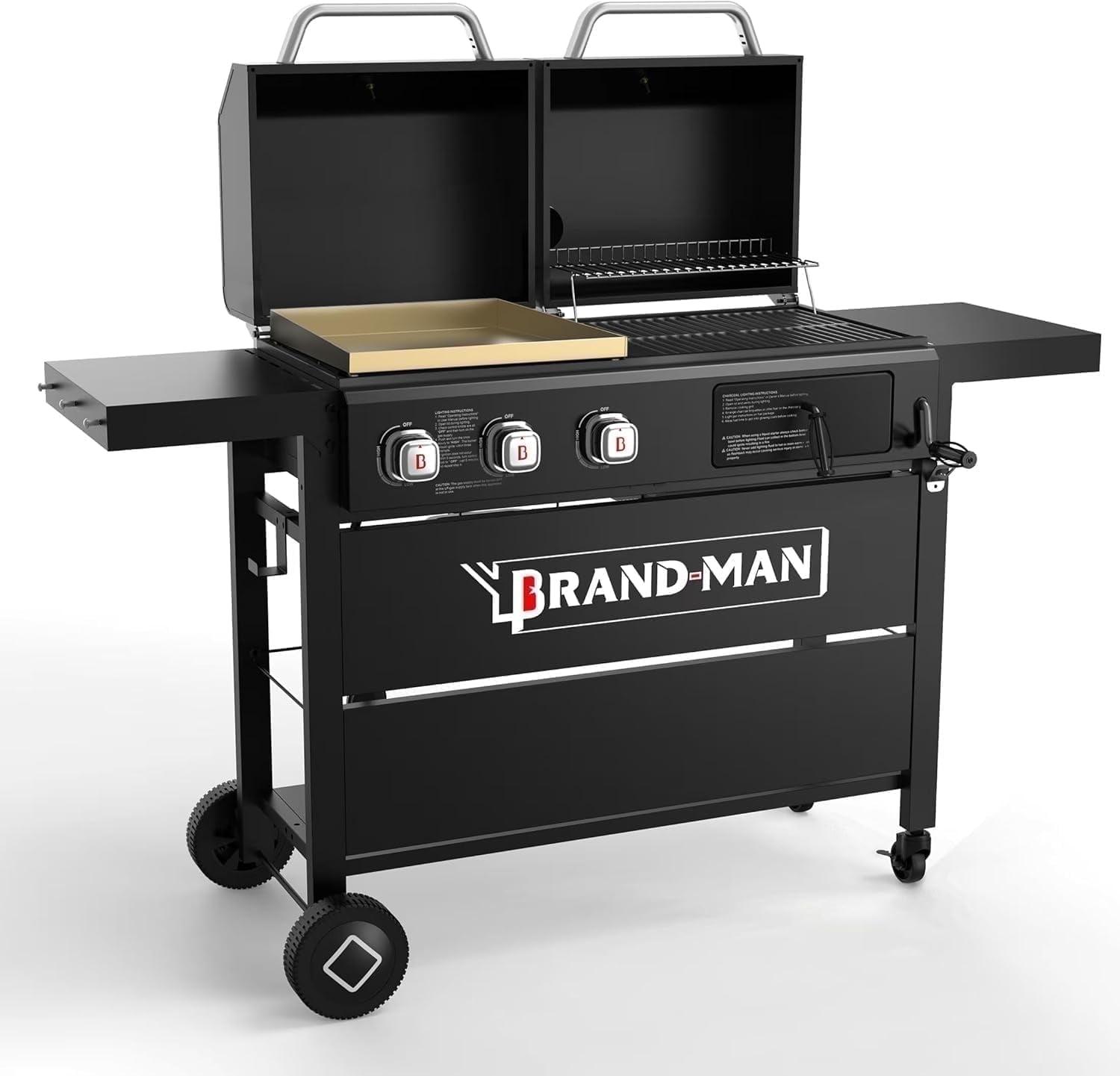 Brand-man Propane Gas Grill And Charcoal Grill Combo,grill And Griddle Combo Dual Fuel Bbq Grill With Dual Lids For Outdoor Barbecue