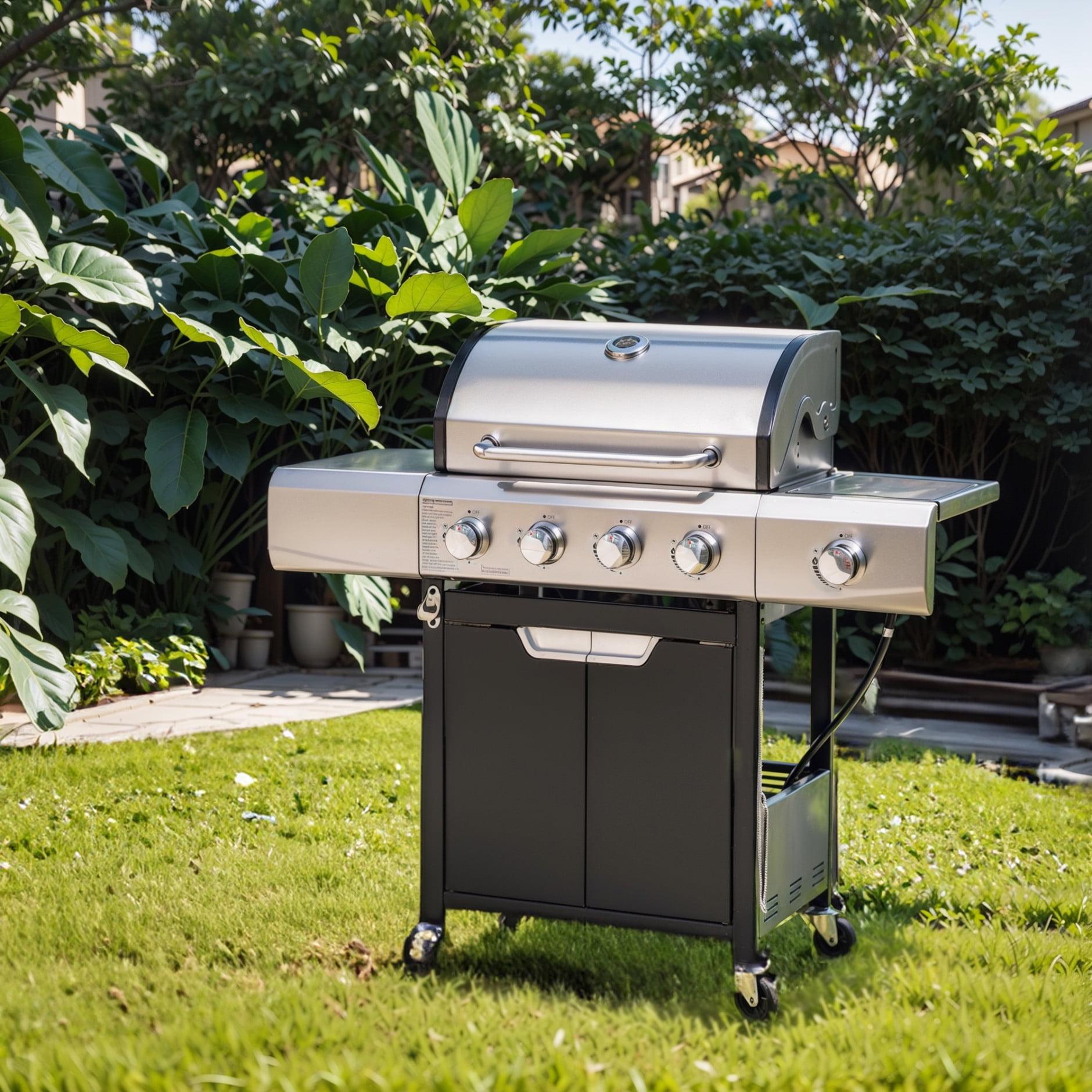 4-Burner Stainless Steel Propane Grill with Side Burner and Cover