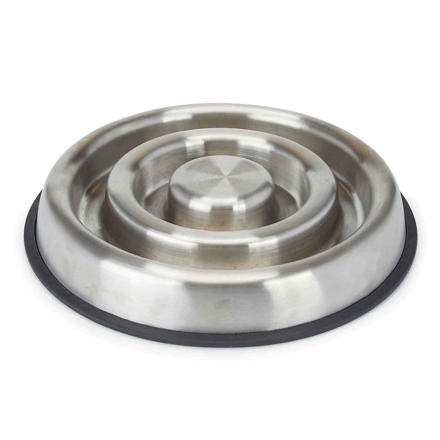 Large Stainless Steel Slow Feeder Dog Bowl with Non-Skid Base