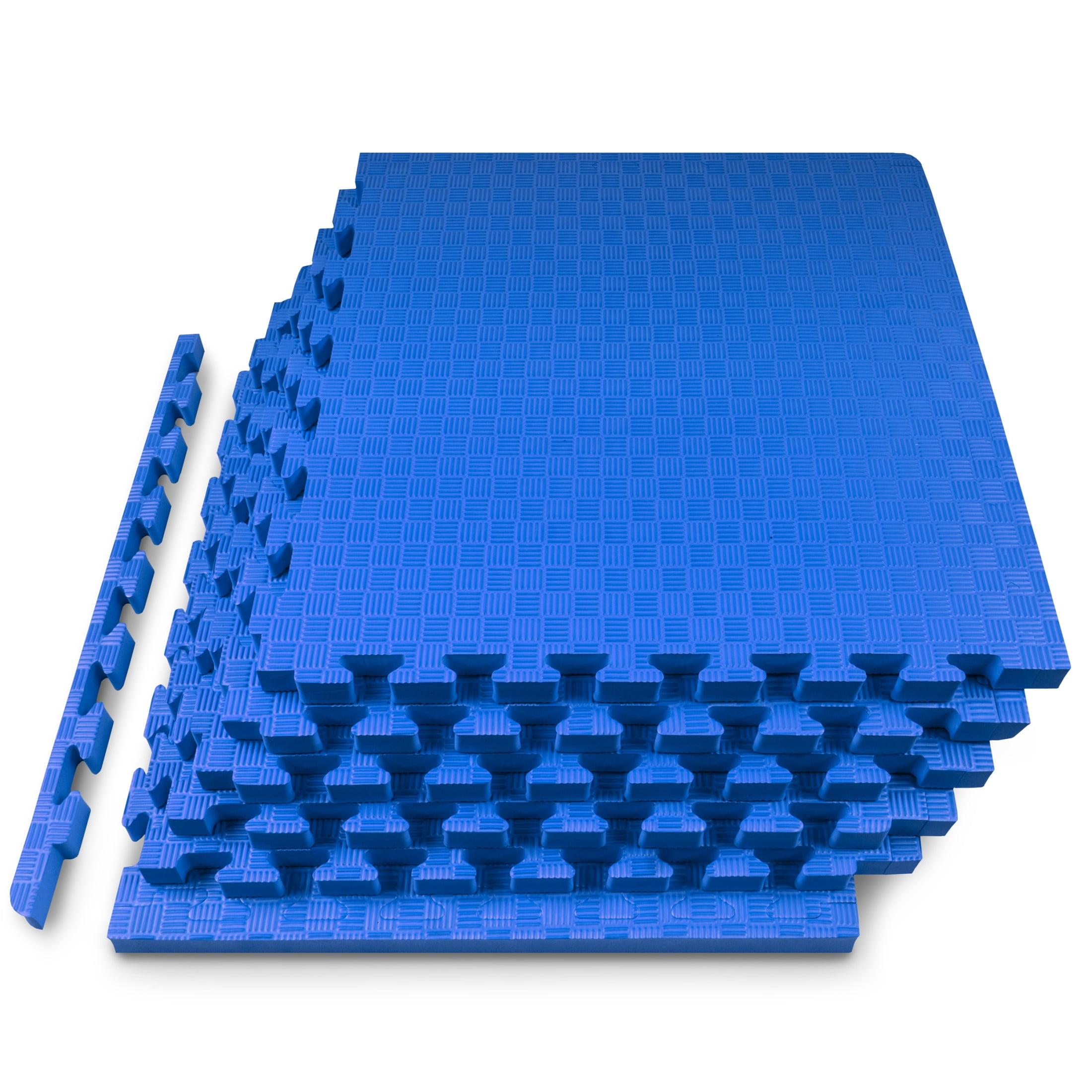 ProsourceFit Checkered Puzzle Exercise Mat 1-in, Blue, 24 Sq Ft - 6 Tiles