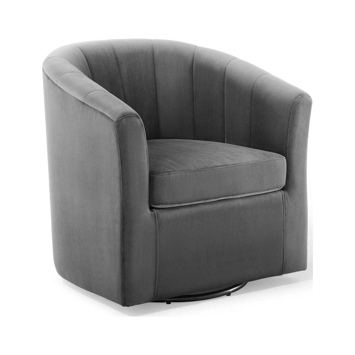 Charcoal Velvet Channel Tufted Swivel Barrel Chair