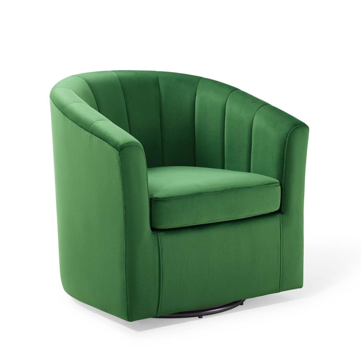 Emerald Velvet Barrel Swivel Accent Chair with Wood Base