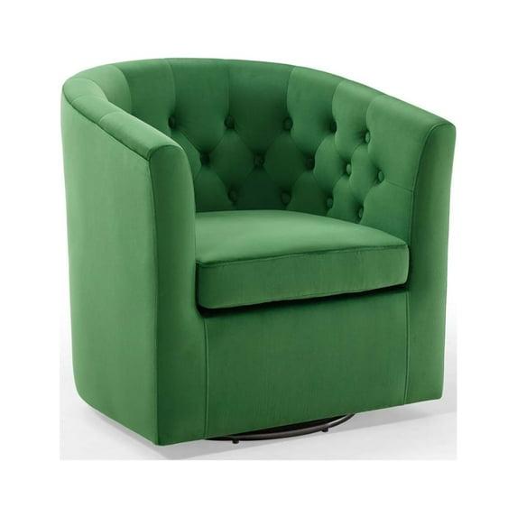 Modway Prospect Tufted Performance Velvet Swivel Armchair Emerald : Luxurious Upholstered Accent Chair with Wood Frame