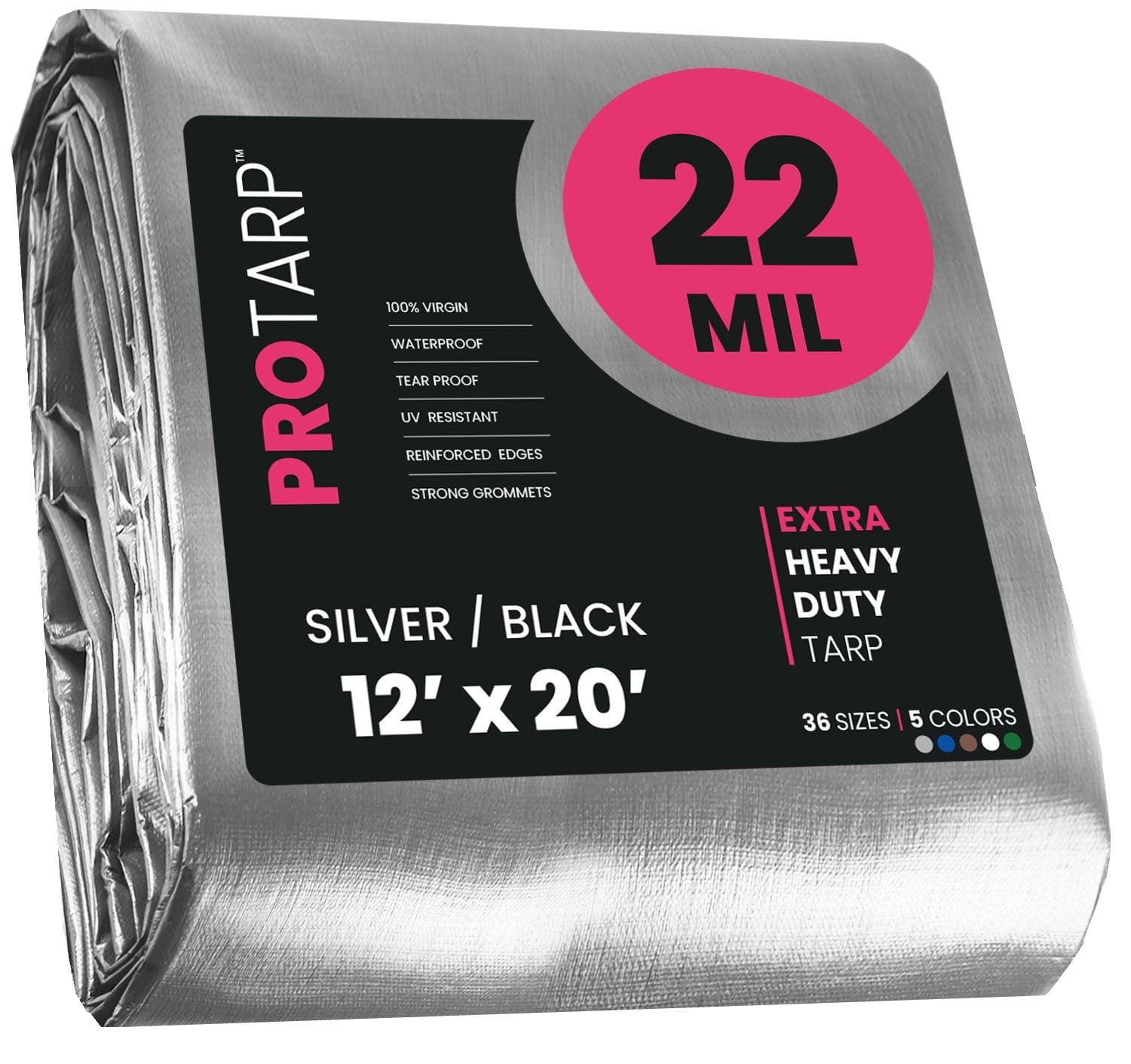 Silver/Black 12' x 20' Heavy Duty Waterproof Poly Tarp