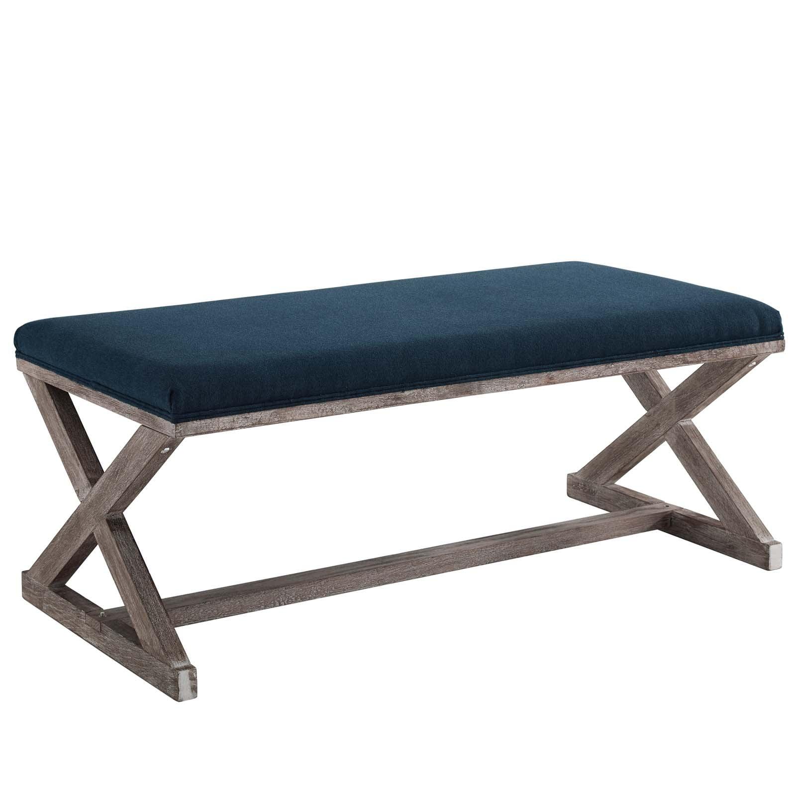 Province Vintage French-Inspired Navy Fabric Bench