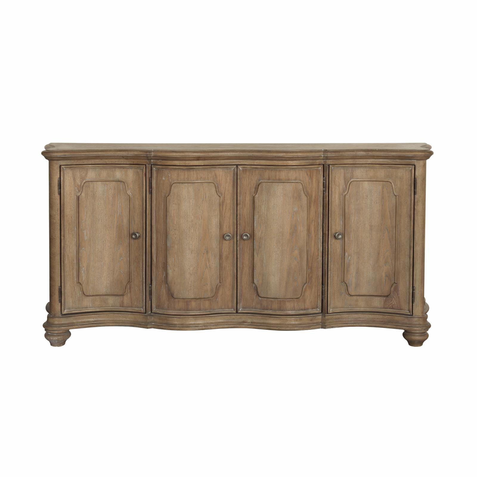 Natural Rustic Brown 4-Door Buffet with Walnut Inlay