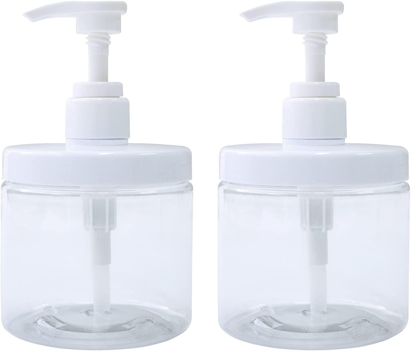 Pump Bottle Dispenser Plastic Pump Bottles Refillable Bottles Wide Mouth Jar Style BPA Free Empty Pump Bottles Bathroom Shower Containers for Lotion Shampoo Conditioner (Clear, 2X 500ml)