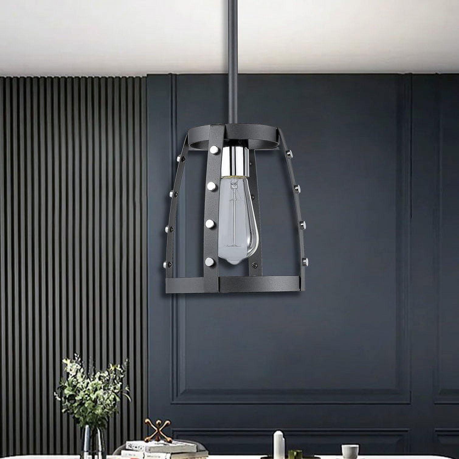 Black Metal Geometric Caged Pendant Light for Kitchen Island