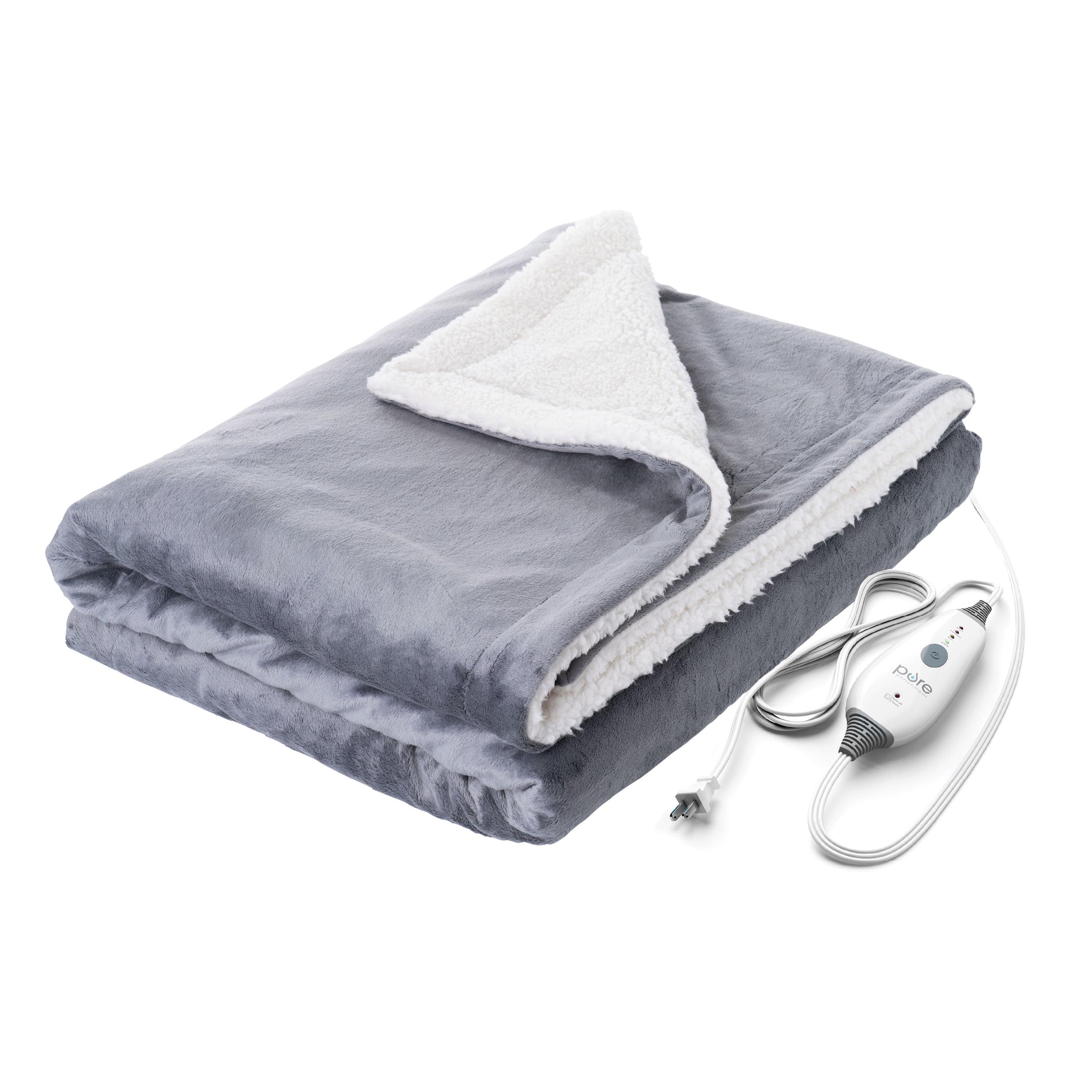 Gray Sherpa Electric Heated Reversible Throw Blanket