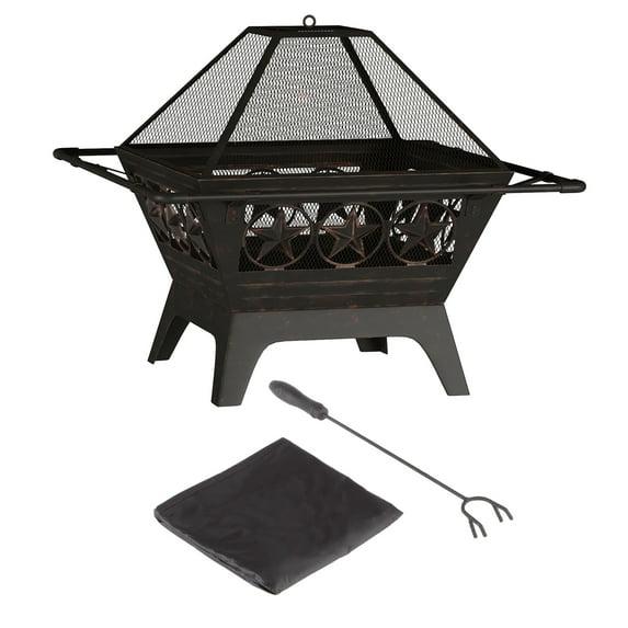 Pure Garden 32-Inch Square Outdoor Fire Pit - Star Wood Burning Firepit
