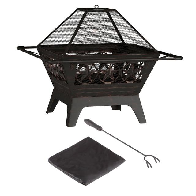 Pure Garden 32-Inch Square Outdoor Fire Pit - Star Wood Burning Firepit