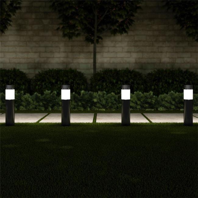 Pure Garden  Solar Path Bollard 15 in. Stainless Steel Outdoor Stake Lighting for Garden - Black - Set of 6