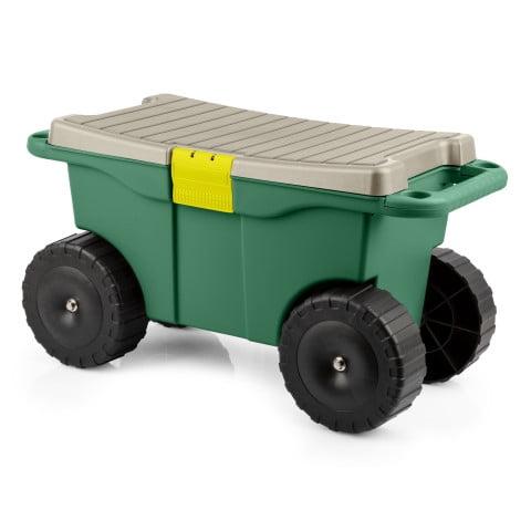 Green Rolling Garden Cart with Seat and Storage