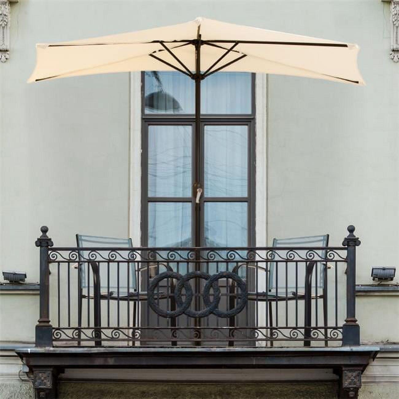 Tan 9' Hexagon Table Patio Umbrella with Black Steel Pole