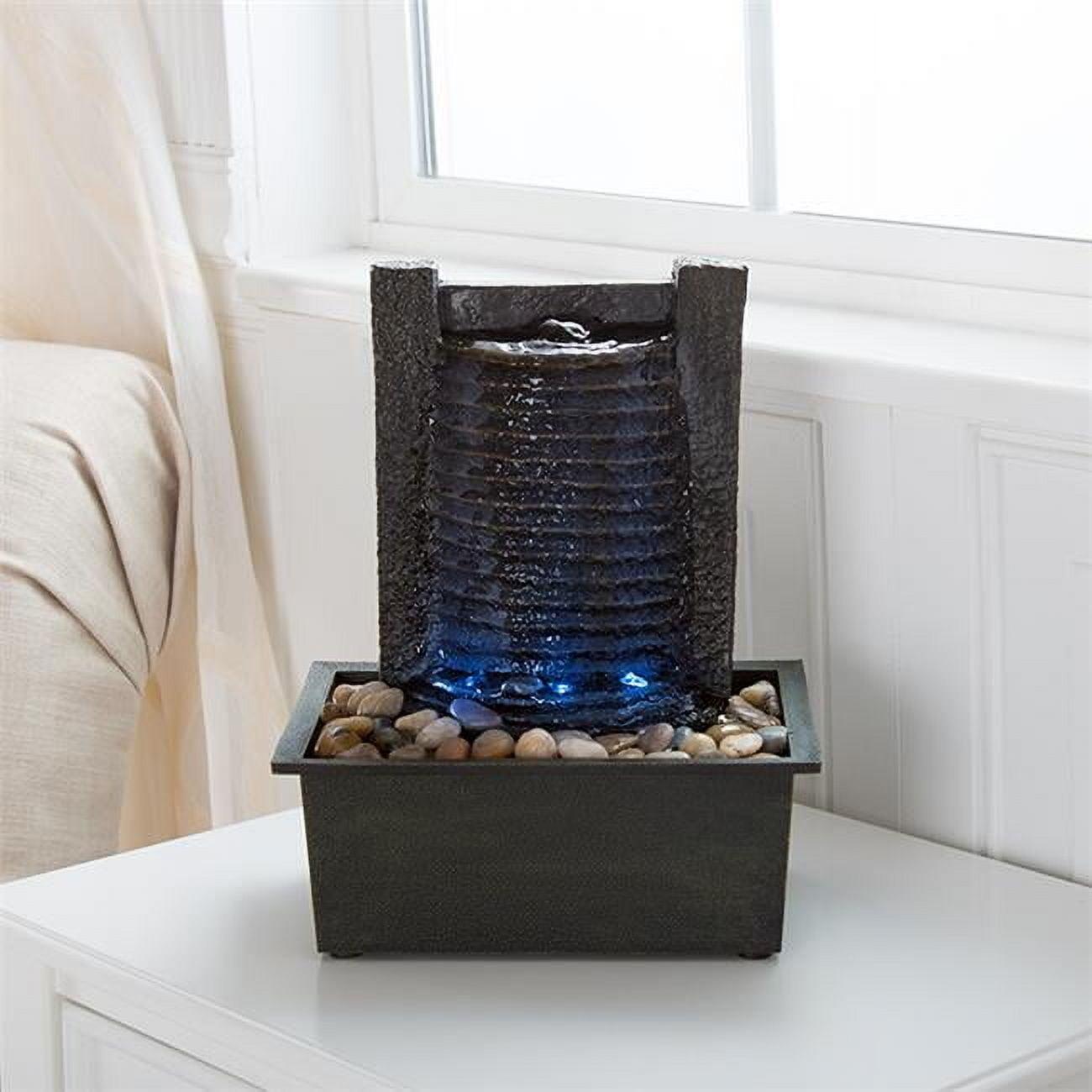 Pure Garden Tabletop Indoor Water Fountain with Stone Wall and LED Lights