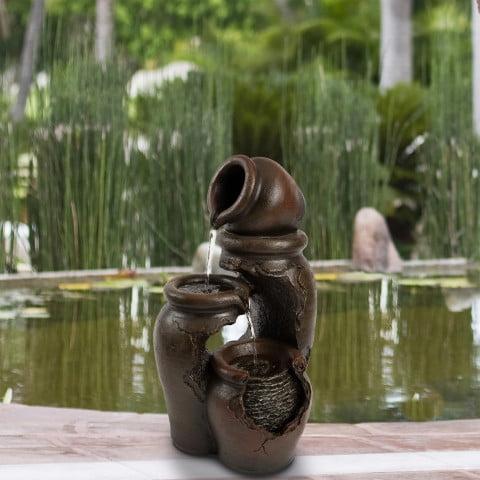 Hand Painted 3-Tier Clay Pot Outdoor Fountain