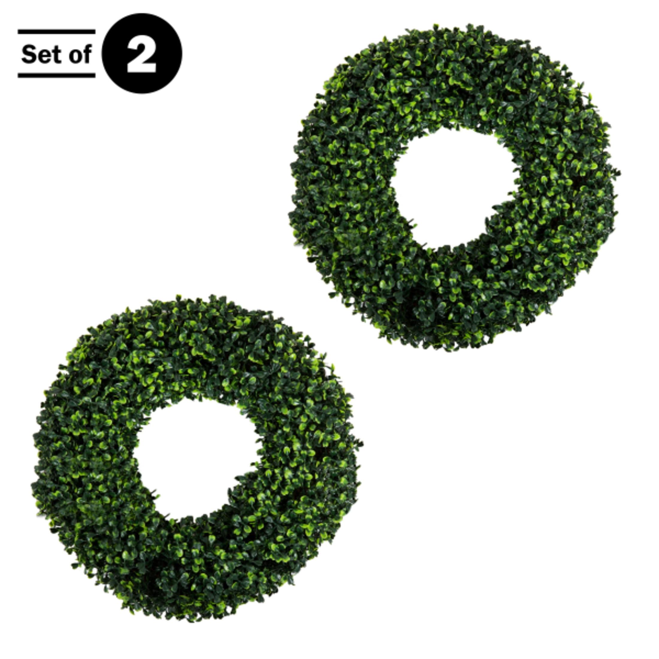 Set of Two 16.5-Inch Artificial Boxwood Wreaths for All Seasons