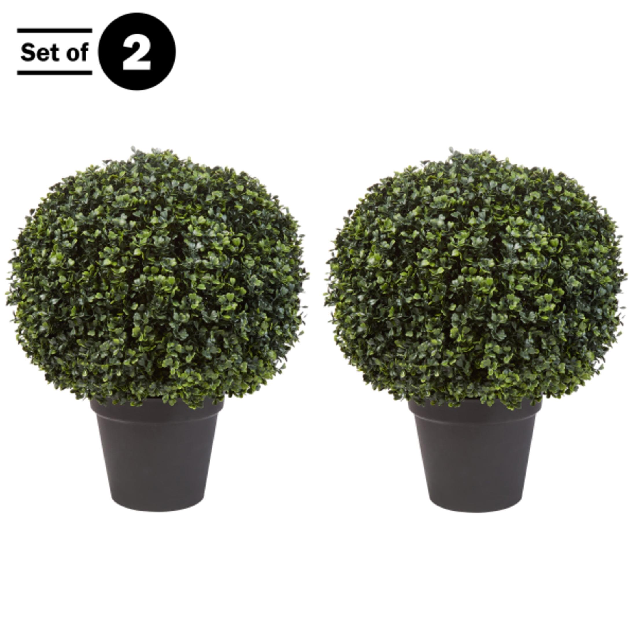 Set of Two 21-Inch Green Plastic Boxwood Topiary Plants