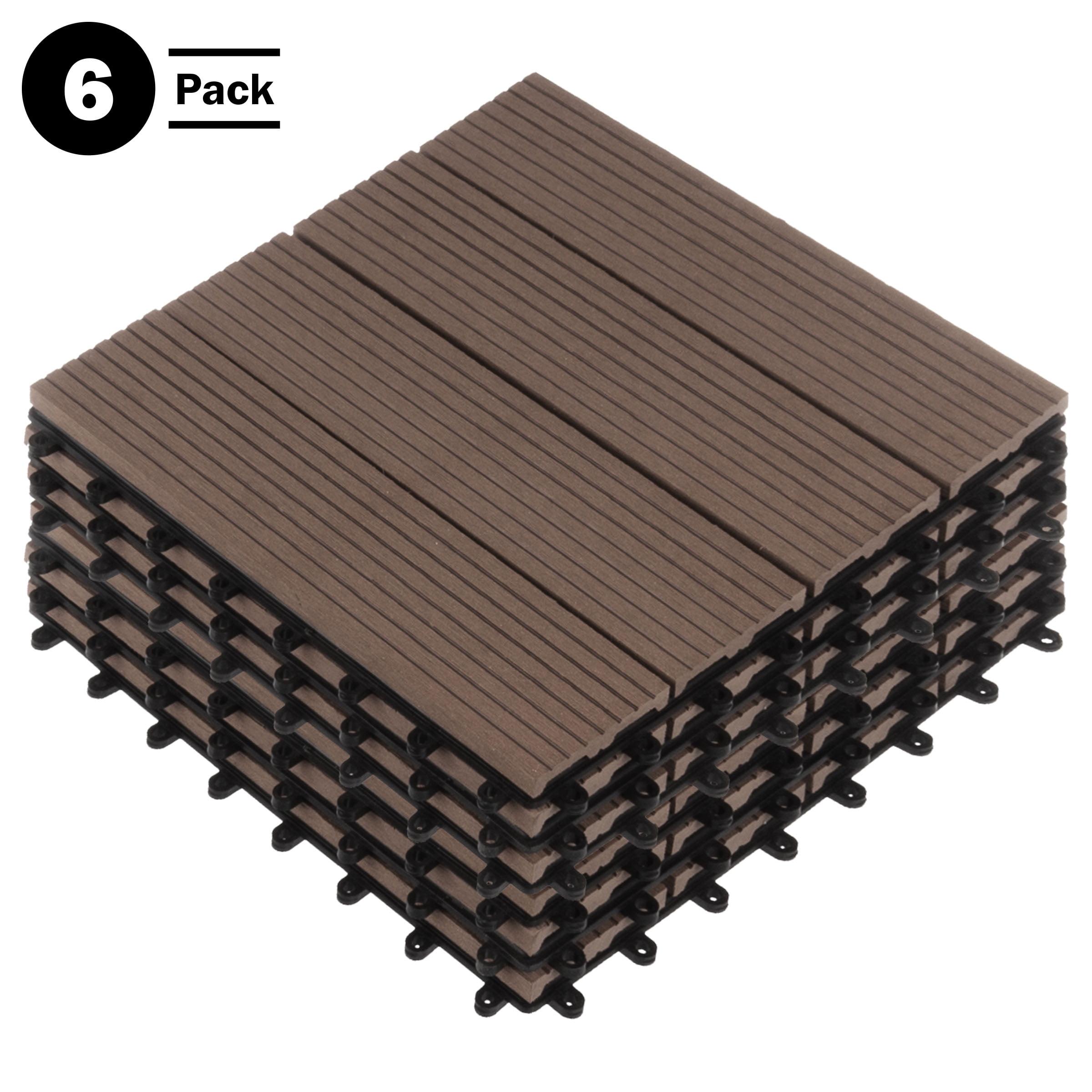 Deck Tiles - 6-Pack Wood Plastic Composite Interlocking Patio Tiles - 5.8SQFT Outdoor Flooring for Balcony, Porch, and Garage by Pure Garden