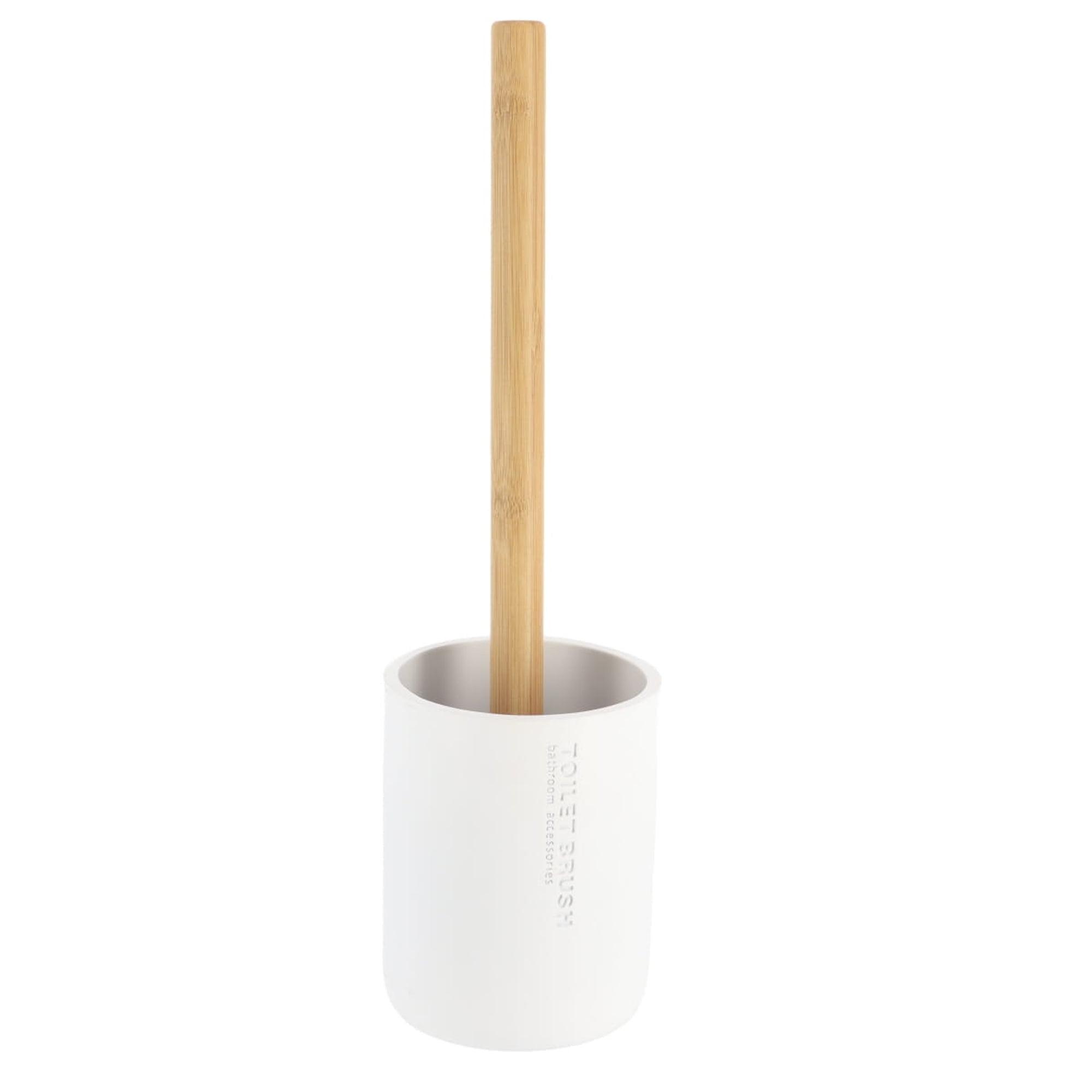 White Polyresin Toilet Brush Set with Bamboo Handle