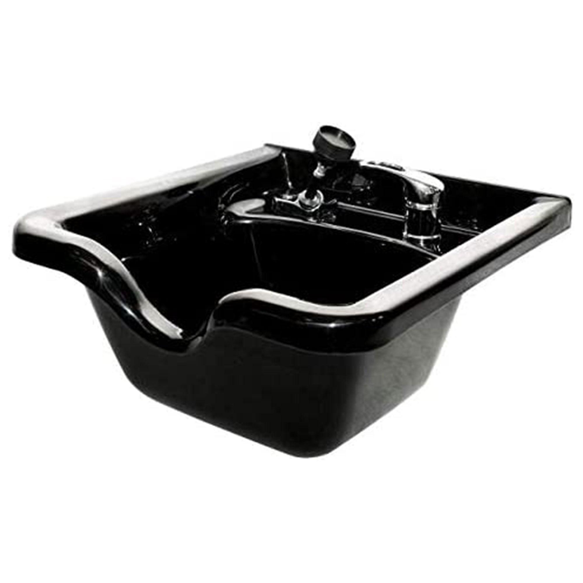 PureSana Chromium 19 Inch Square Professional Grade Shampoo Bowl and Fixture Set with Sprayer Hose, Mounting Bracket, and Strainer, Black